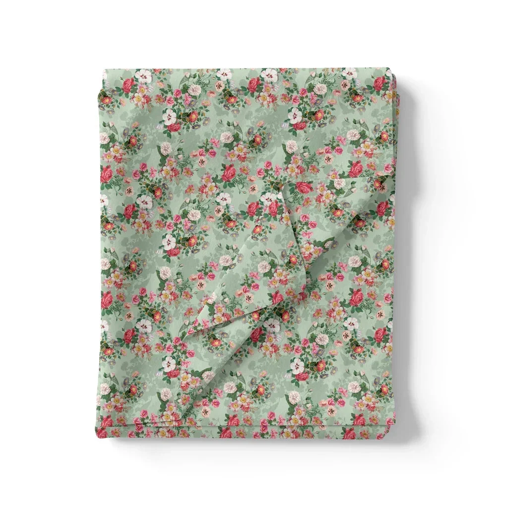 White Daisy With Red Roses Floral Digital Printed Fabric - Image 3