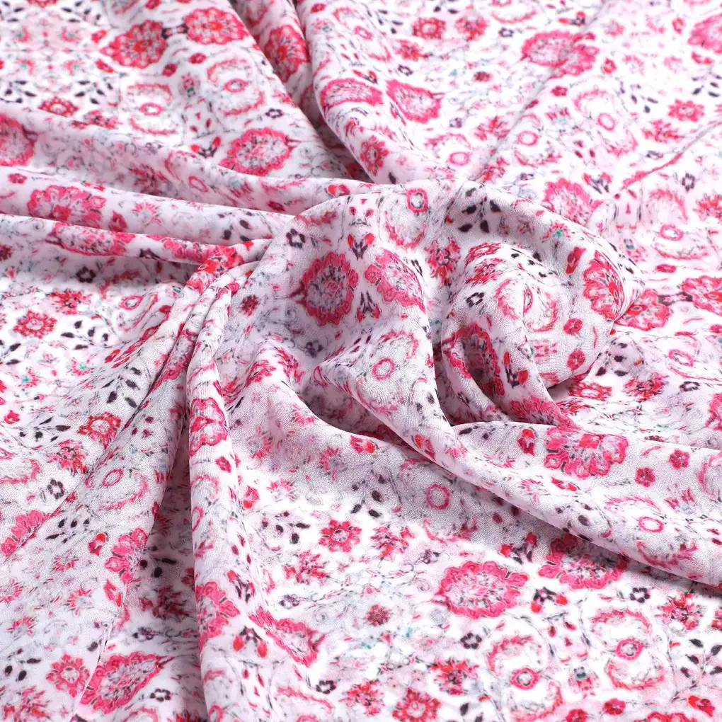 White Damask Weightless Printed Fabric - Image 3
