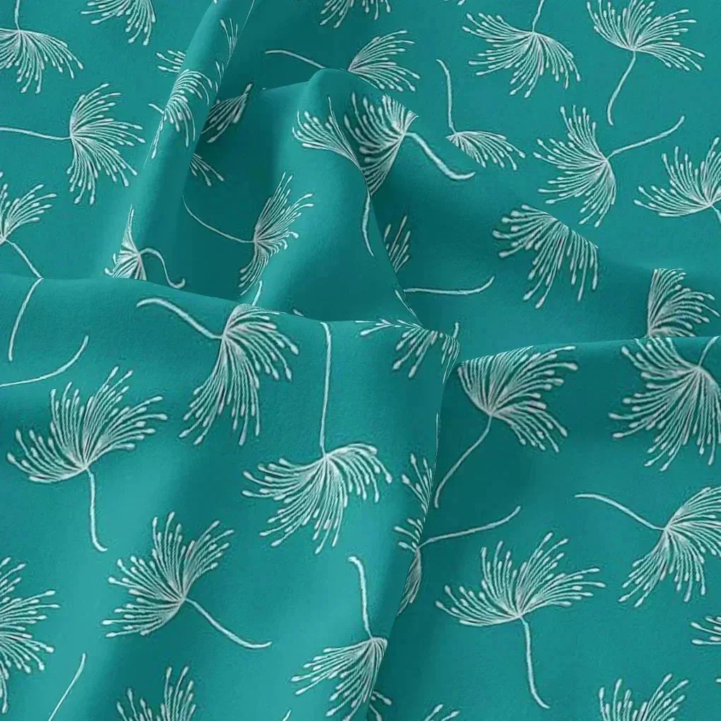 White Floating Flower Digital Printed Fabric - Japan Satin - Image 3
