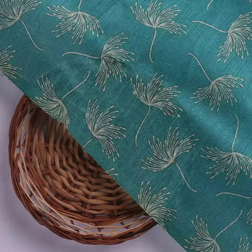 White Floating Flower Digital Printed Fabric - Tusser Silk - Image 2