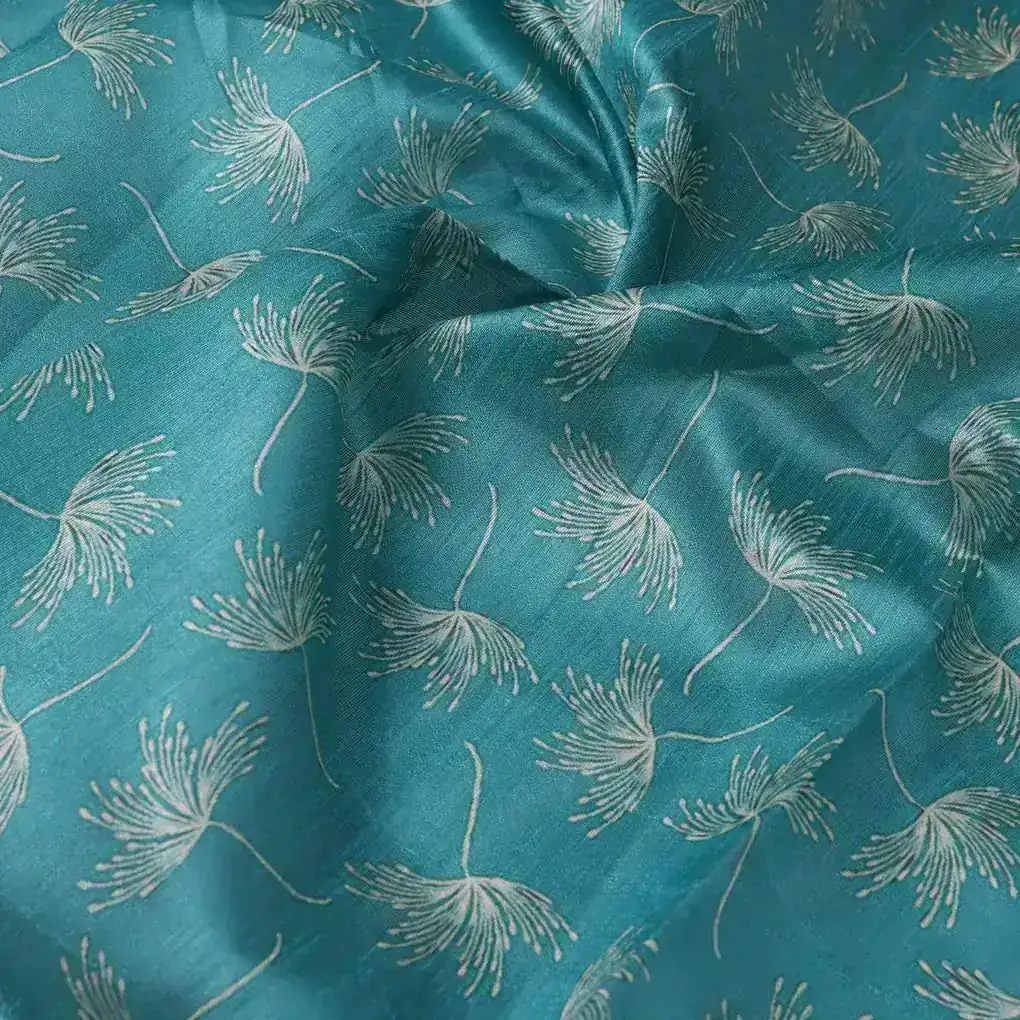 White Floating Flower Digital Printed Fabric - Tusser Silk - Image 3