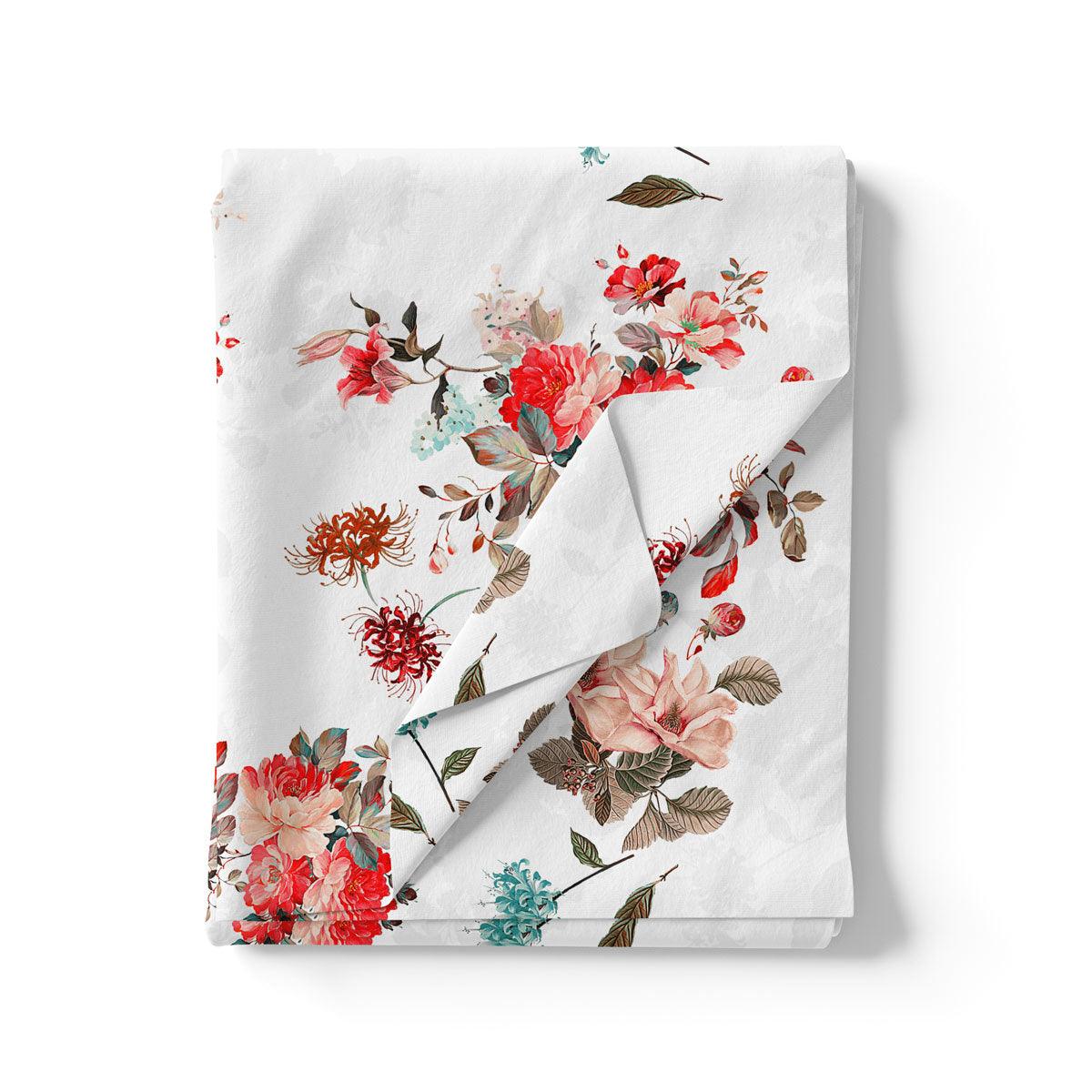 White Floral Printed Pure Cotton Fabric Material - Image 3