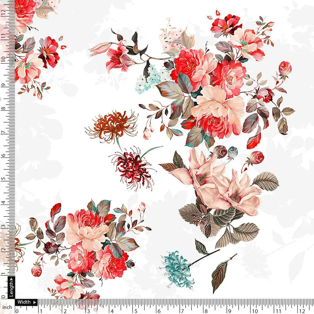 White Floral Printed Pure Cotton Fabric Material - Image 5