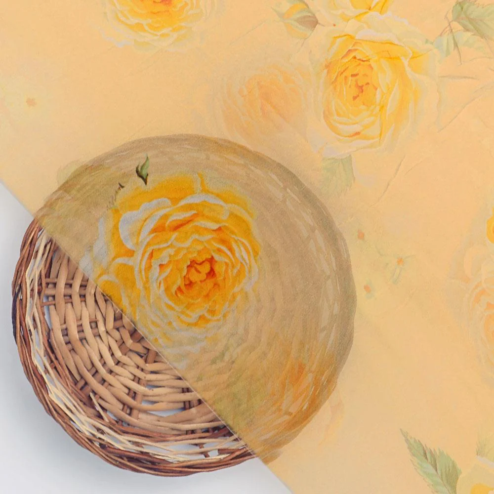 Yellow Floral Pure Georgette Printed Fabric - Image 2