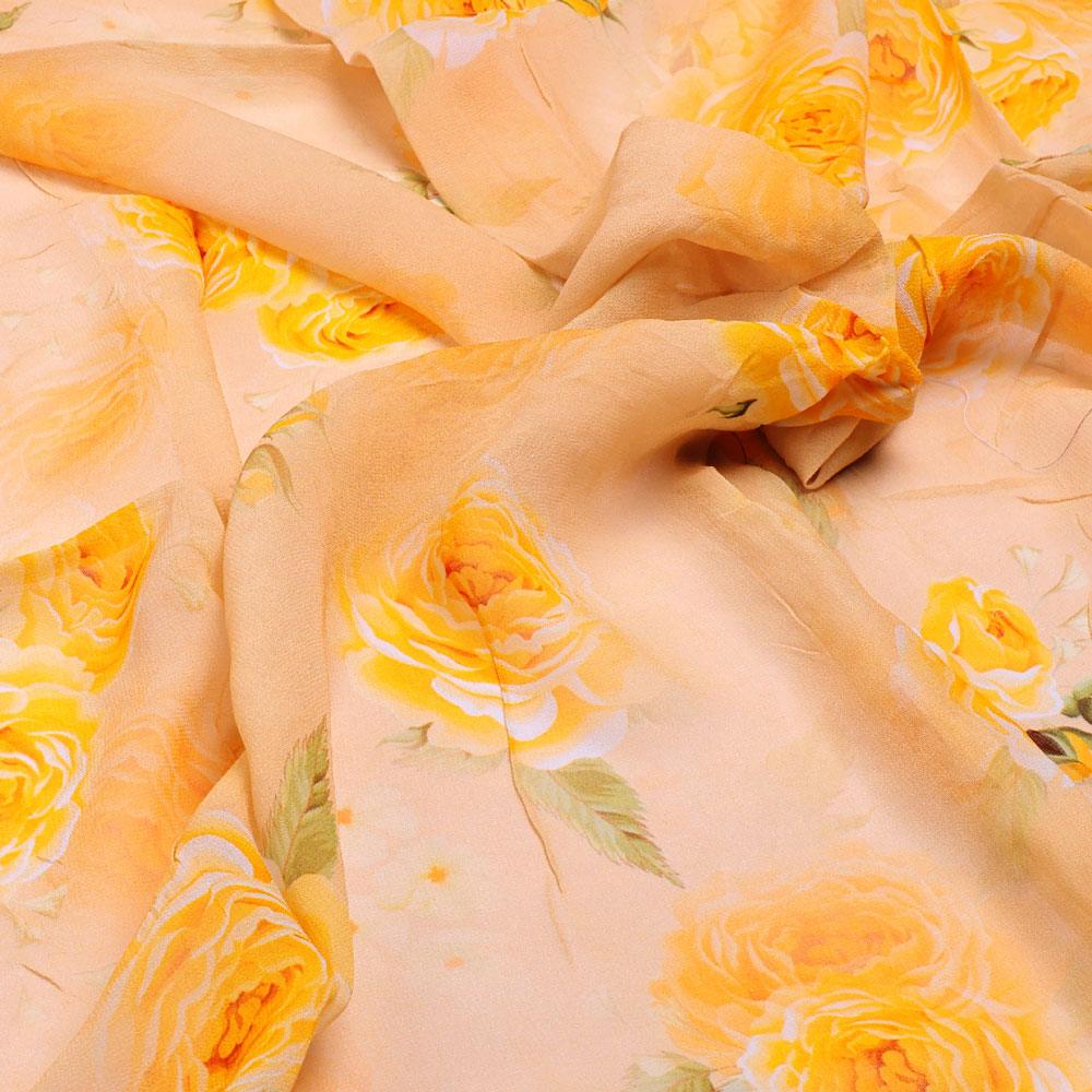 Yellow Floral Pure Georgette Printed Fabric - Image 3