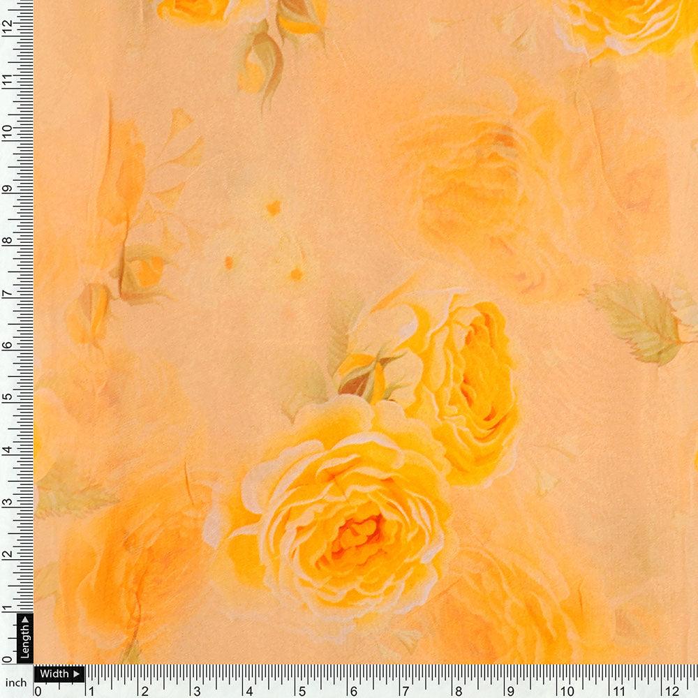 Yellow Floral Pure Georgette Printed Fabric - Image 4