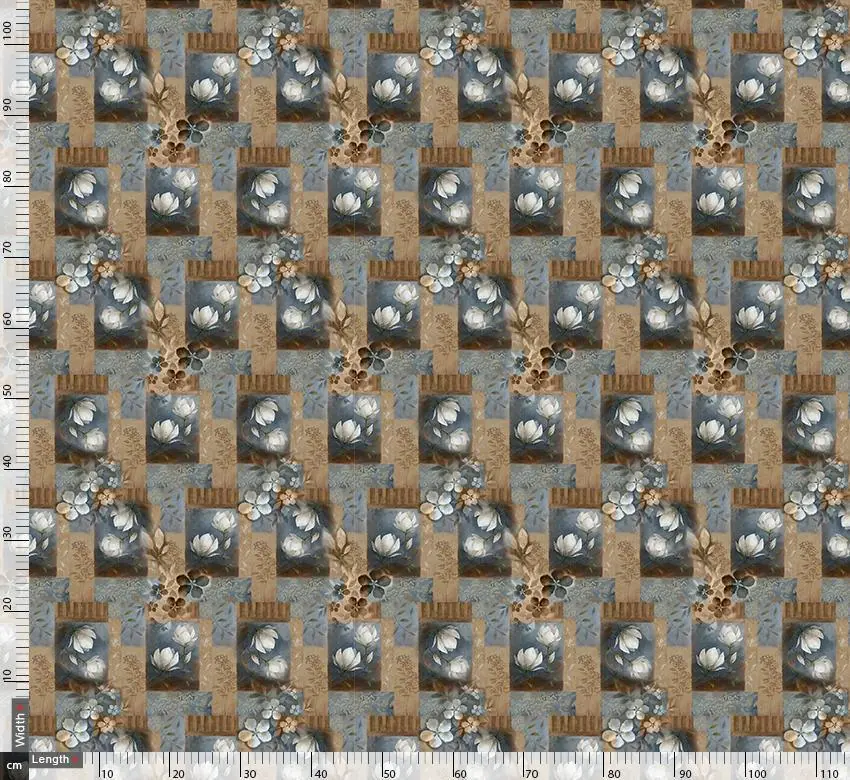 White Flower Brown Block Repeat - Image 2