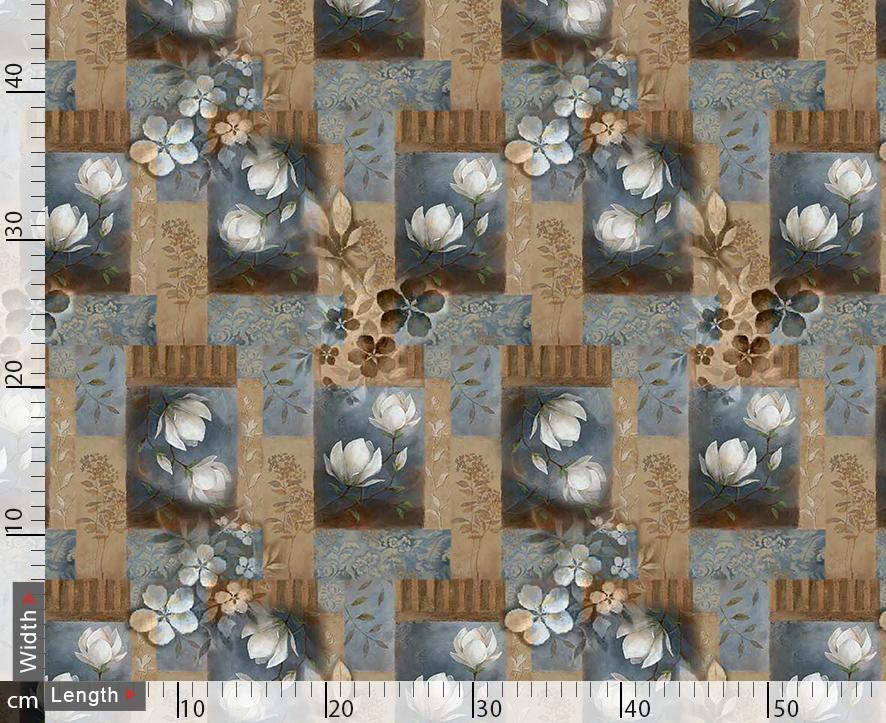 White Flower Brown Block Repeat - Image 3