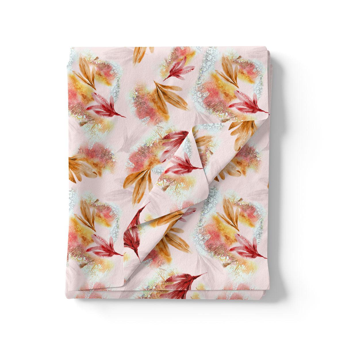 White Gloss Leaves Japan Satin Printed Fabric - Image 3