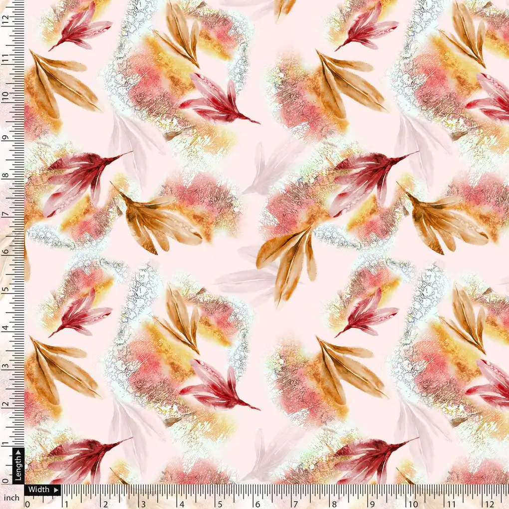 White Gloss Leaves Japan Satin Printed Fabric - Image 5