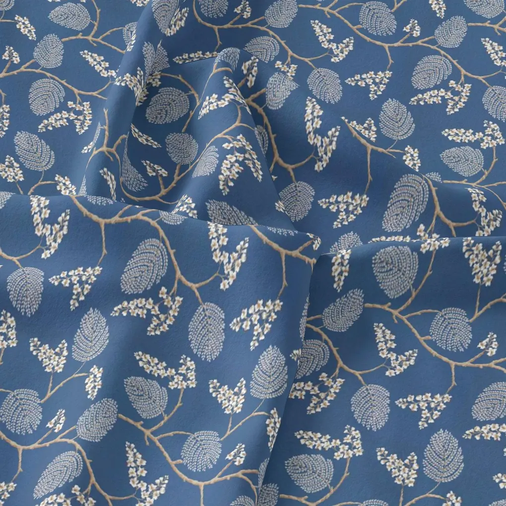 White Jasud Flower With Stalk Digital Printed Fabric - Image 3
