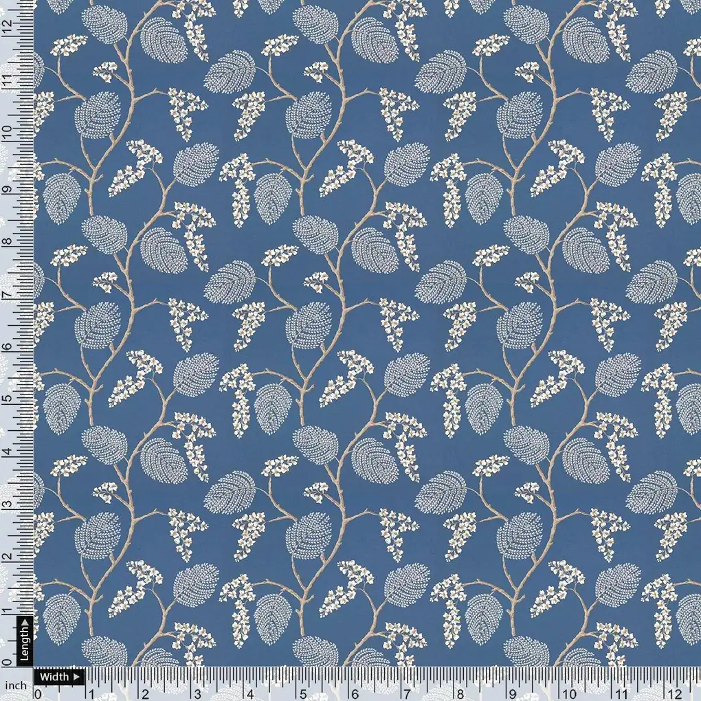 White Jasud Flower With Stalk Digital Printed Fabric - Image 4