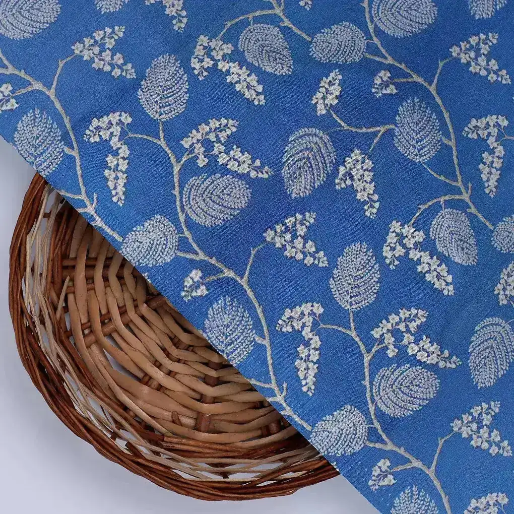 White Jasud Flower With Stalk Digital Printed Fabric - Japan Satin - Image 2