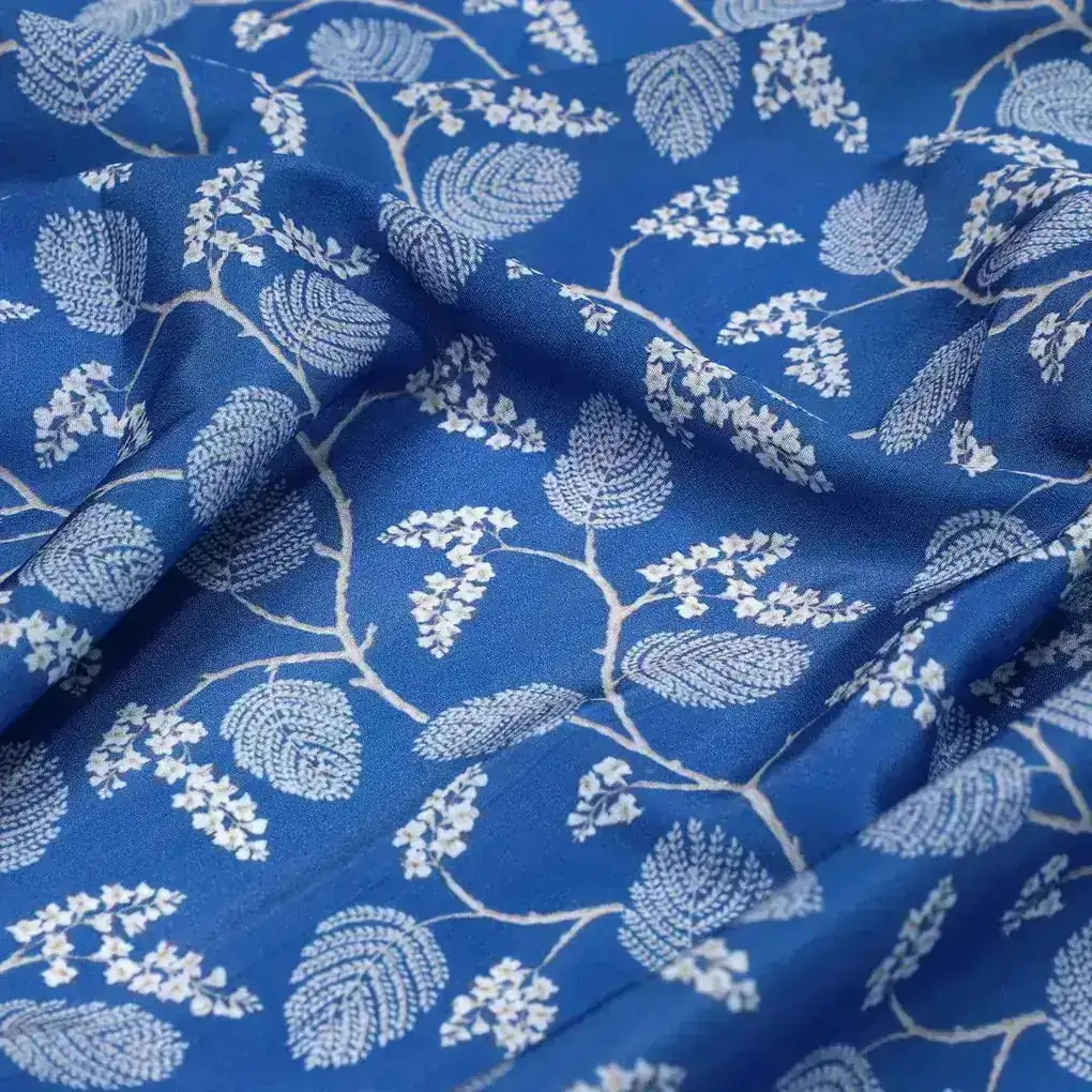 White Jasud Flower With Stalk Digital Printed Fabric - Japan Satin - Image 3