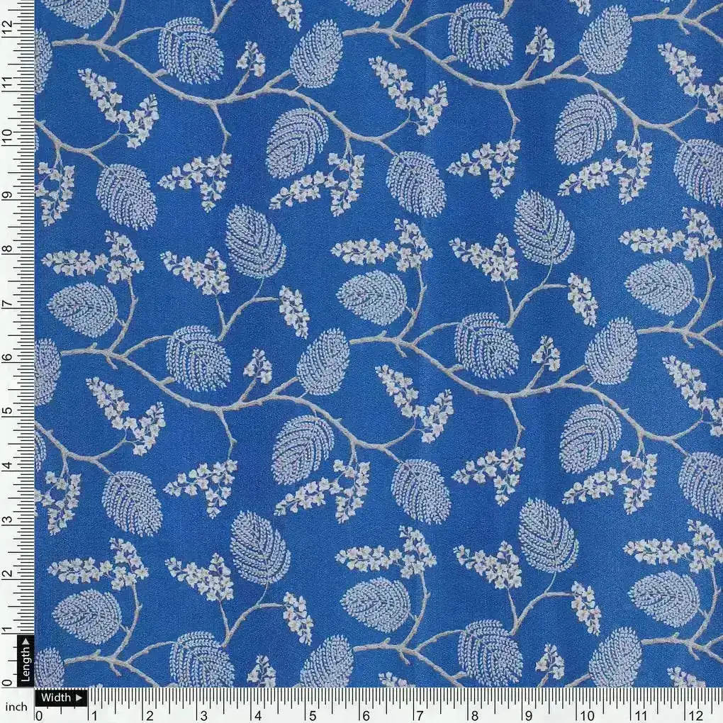 White Jasud Flower With Stalk Digital Printed Fabric - Japan Satin - Image 4