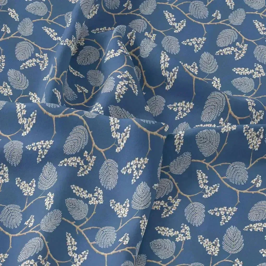 White Jasud Flower With Stalk Digital Printed Fabric - Kora Silk - Image 3