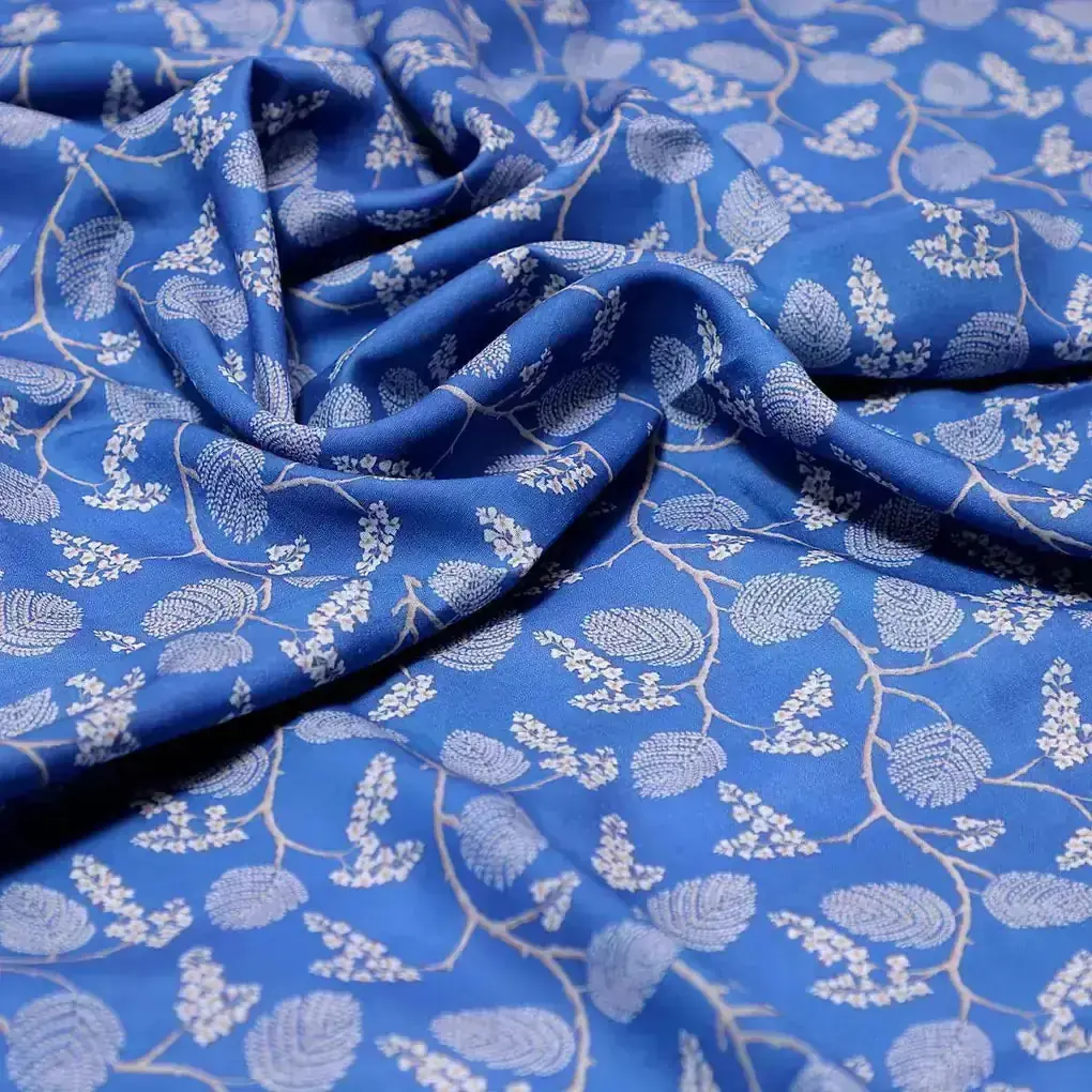 White Jasud Flower With Stalk Digital Printed Fabric - Muslin - Image 3