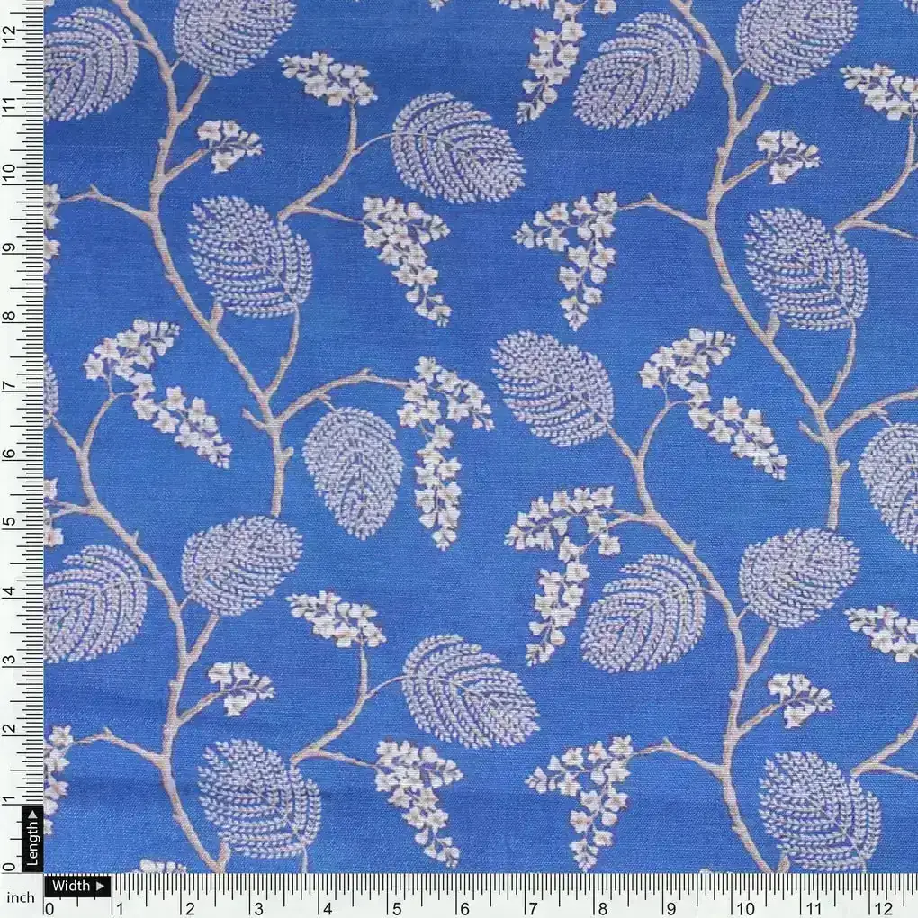 White Jasud Flower With Stalk Digital Printed Fabric - Muslin - Image 4