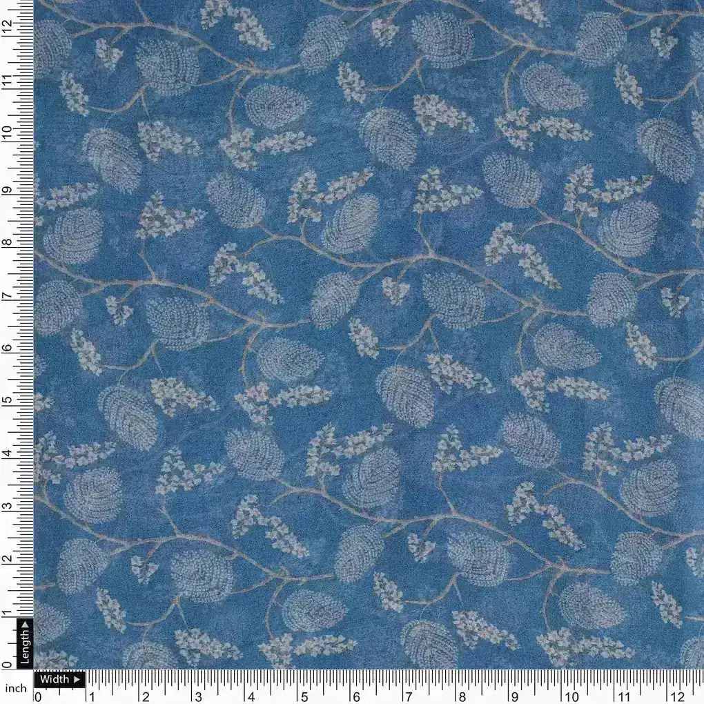 White Jasud Flower With Stalk Digital Printed Fabric - Pure Chiffon - Image 4