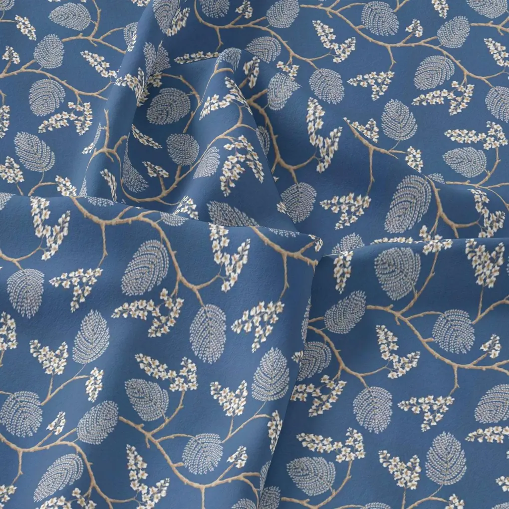 White Jasud Flower With Stalk Digital Printed Fabric - Rayon - Image 3