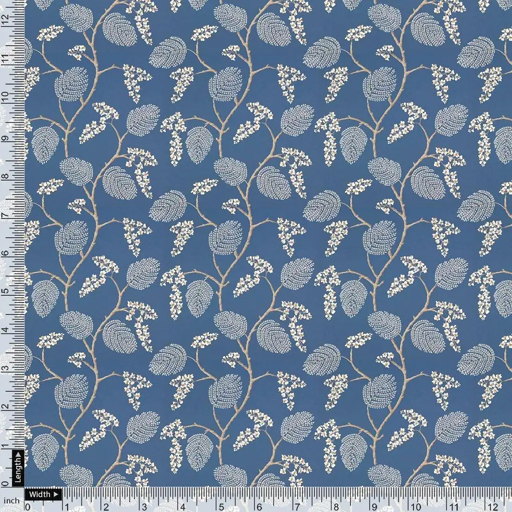 White Jasud Flower With Stalk Digital Printed Fabric - Rayon - Image 4