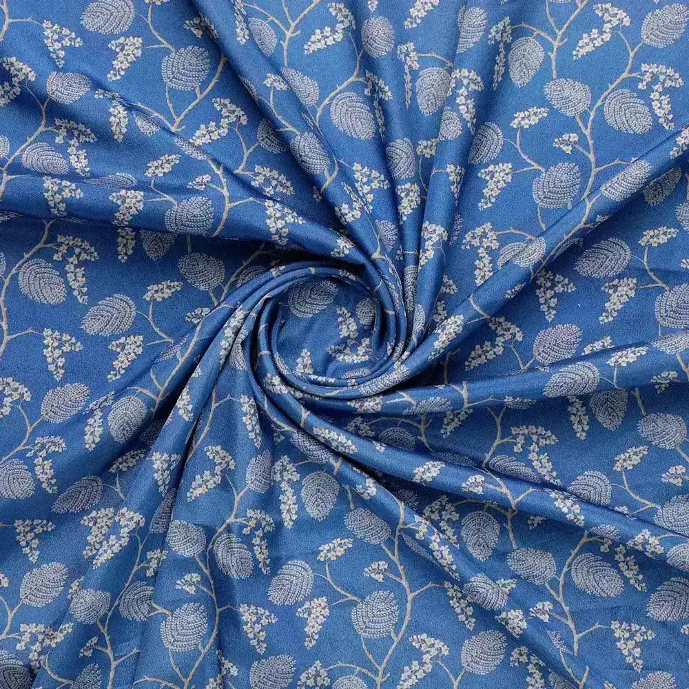 White Jasud Flower With Stalk Digital Printed Fabric - Crepe - Image 3