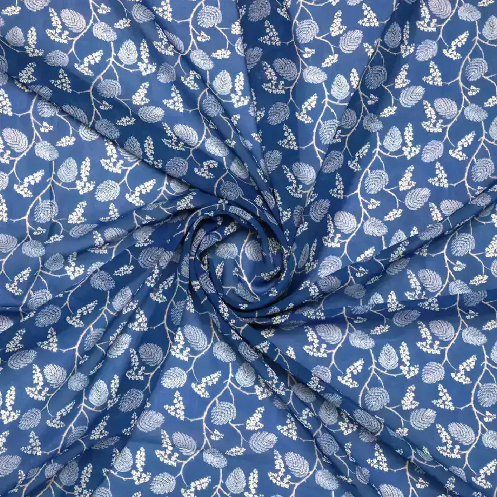 White Jasud Flower With Stalk Digital Printed Fabric - Weightless - Image 2