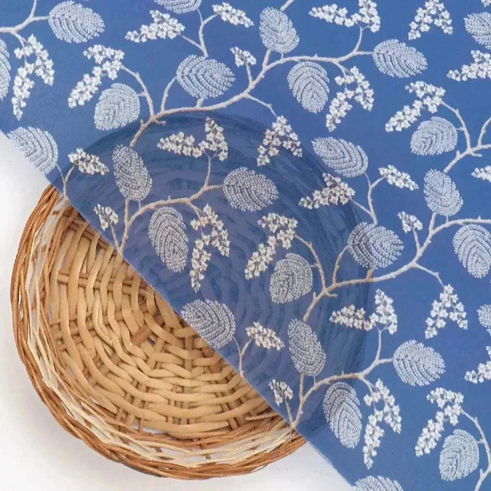 White Jasud Flower With Stalk Digital Printed Fabric - Weightless - Image 3
