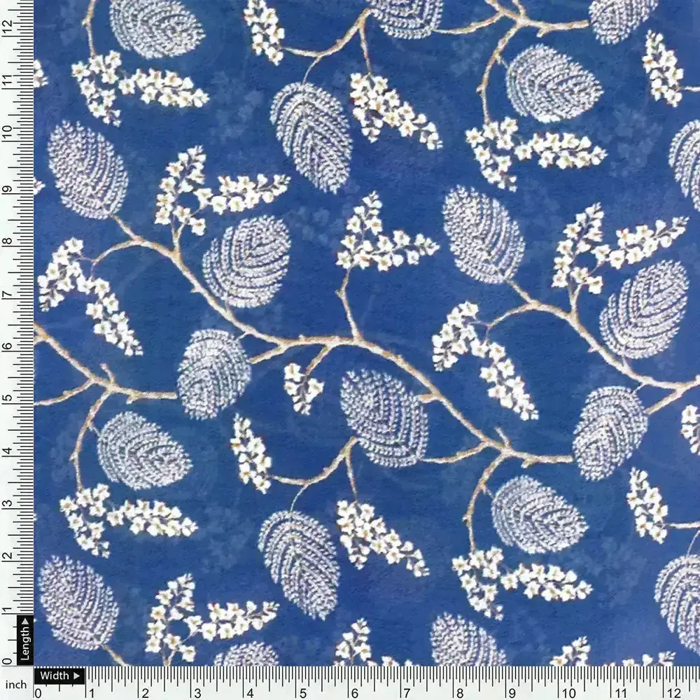 White Jasud Flower With Stalk Digital Printed Fabric - Weightless - Image 4