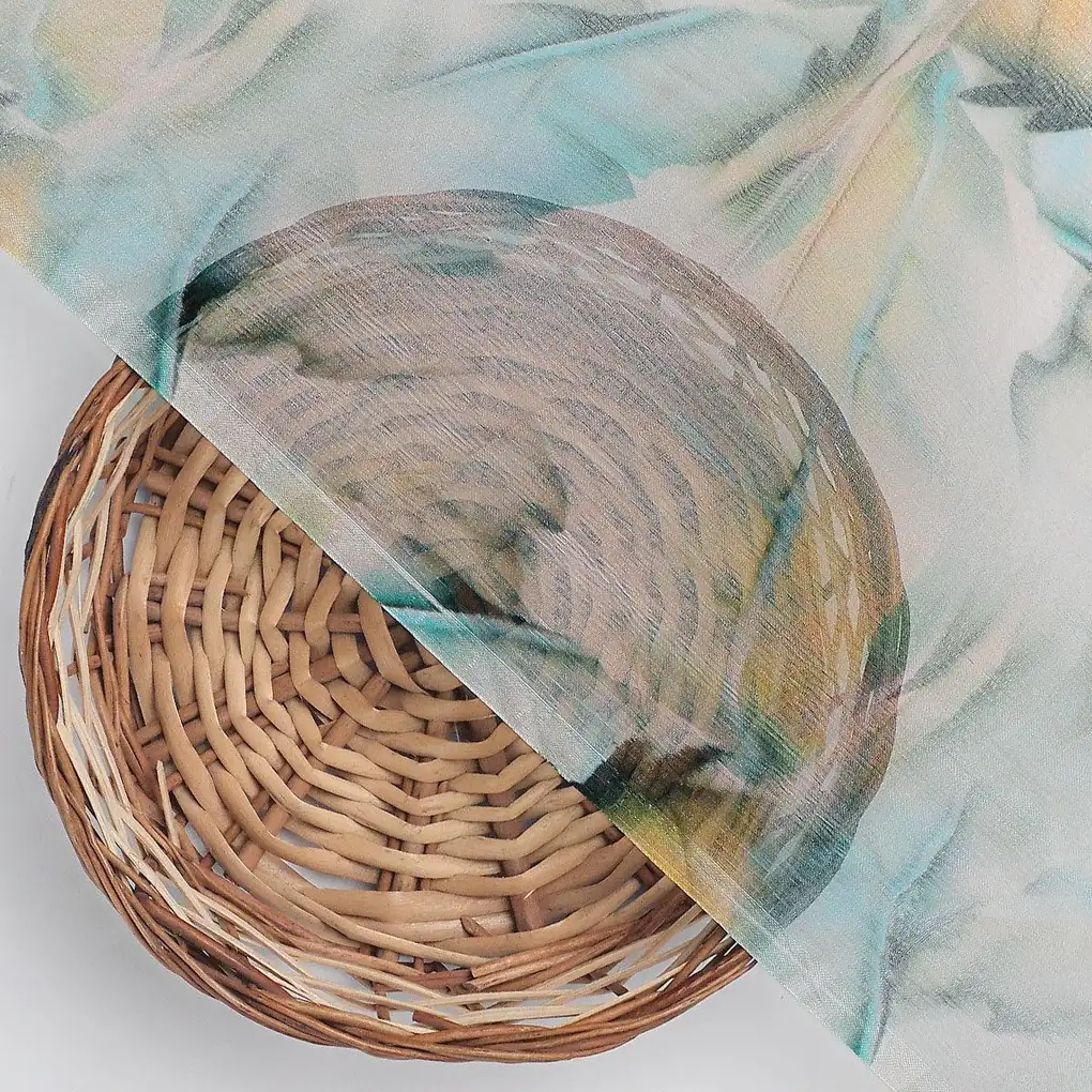 White Leaves Printed Pure Chiffon Fabric - Image 2