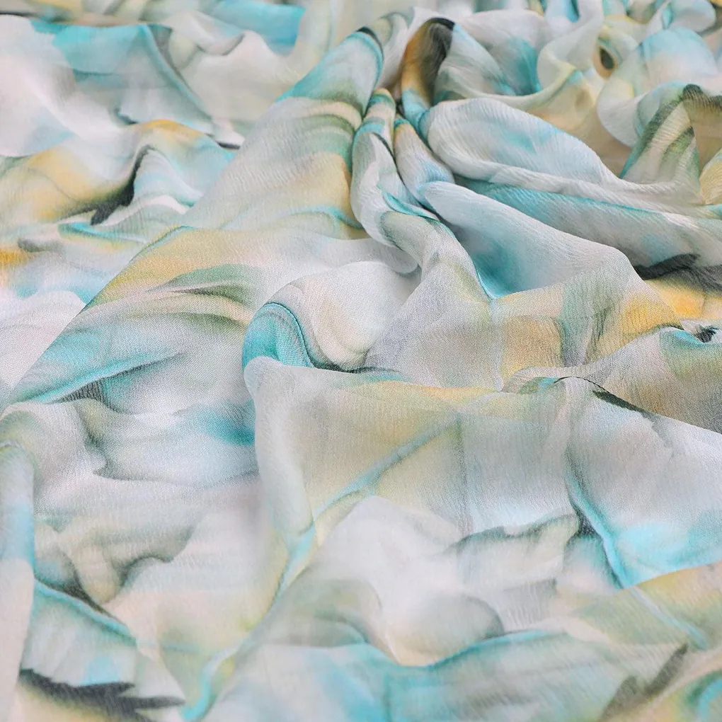 White Leaves Printed Pure Chiffon Fabric - Image 3