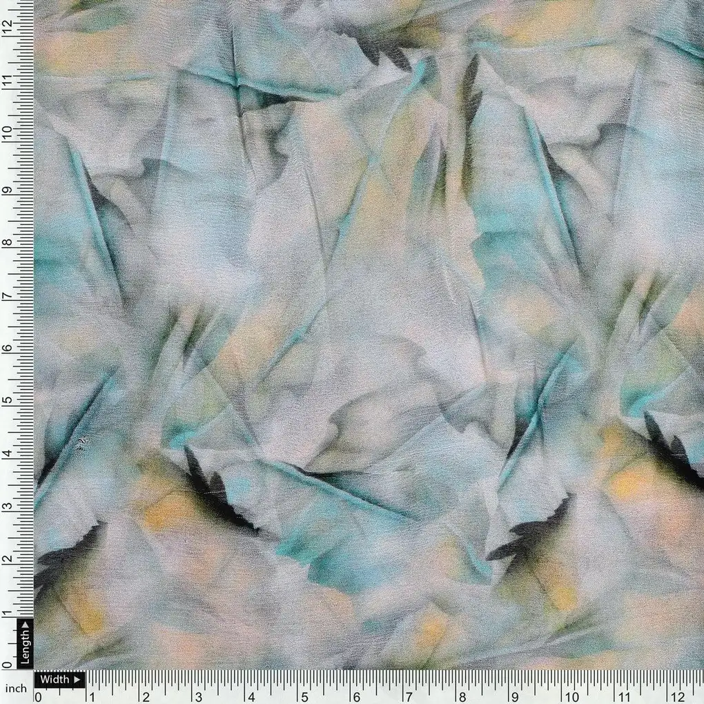 White Leaves Printed Pure Chiffon Fabric - Image 4
