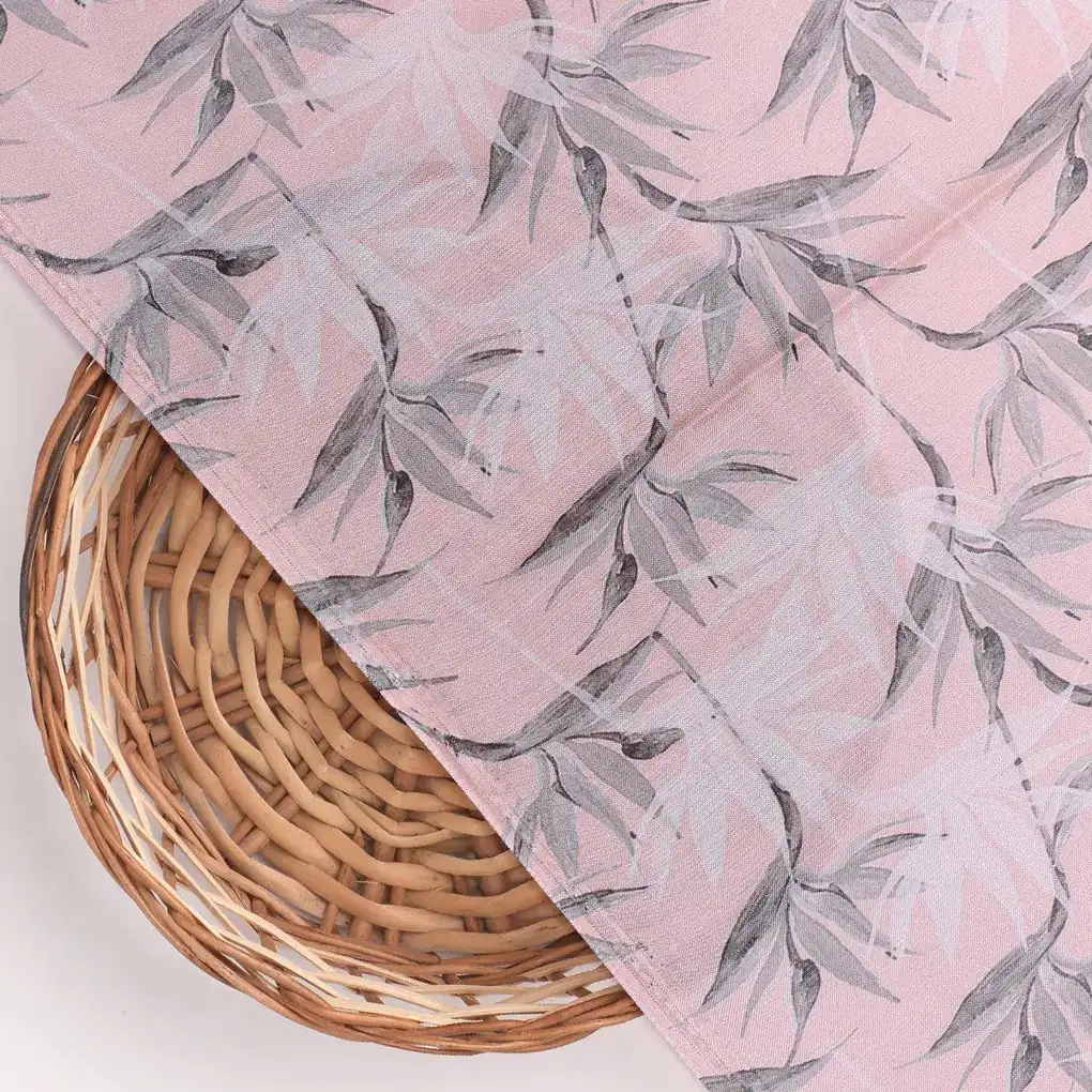 Peachpuff Leaves Pure Muslin Printed Fabric Material - Image 2