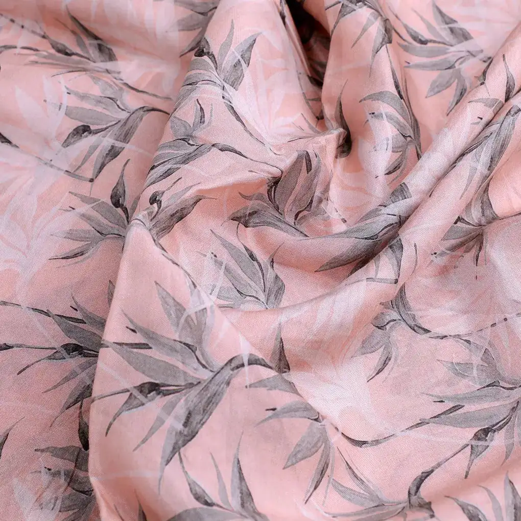 Peachpuff Leaves Pure Muslin Printed Fabric Material - Image 3