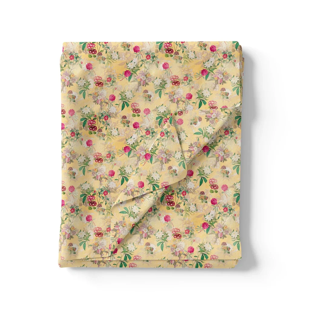 White Lily With Cherry Blossom Floral Flower Digital Printed Fabric - Image 3
