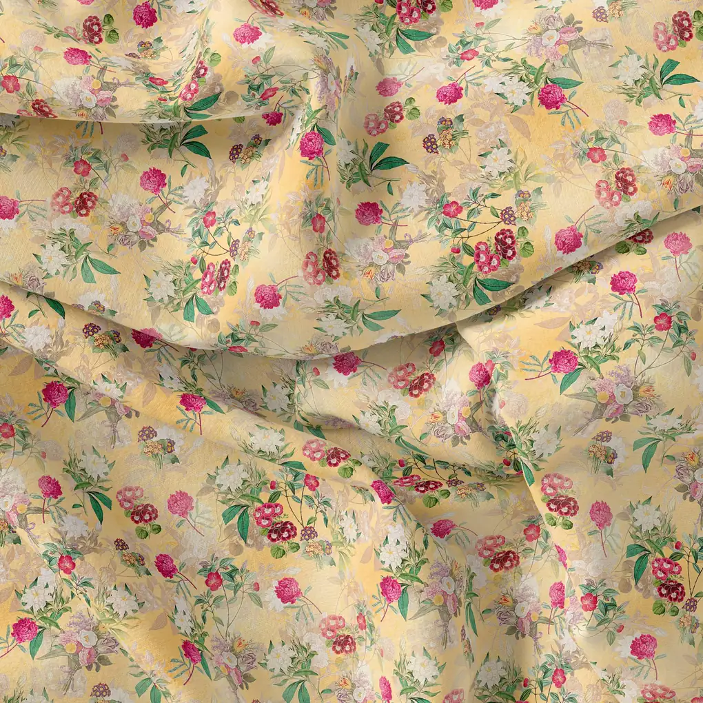 White Lily With Cherry Blossom Floral Flower Digital Printed Fabric - Image 4