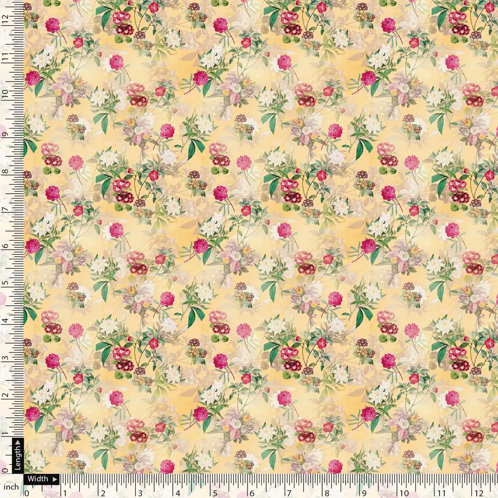 White Lily With Cherry Blossom Floral Flower Digital Printed Fabric - Image 5