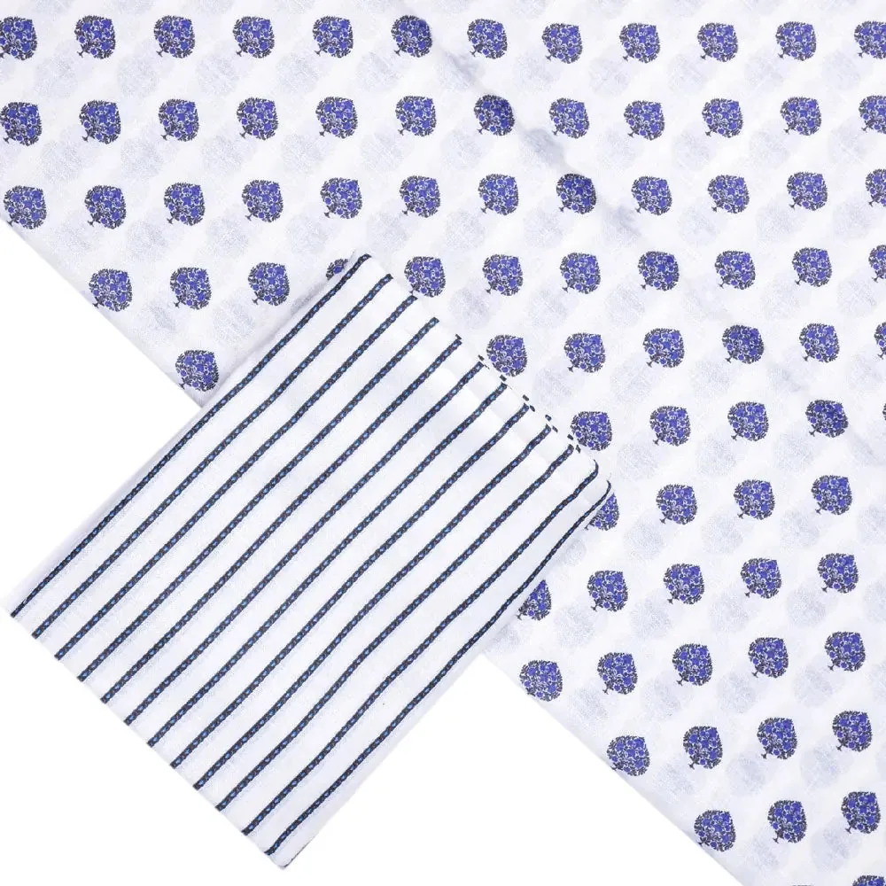 White Linen Printed Unstitched Fabric Set (5 Meter Set) - Image 2