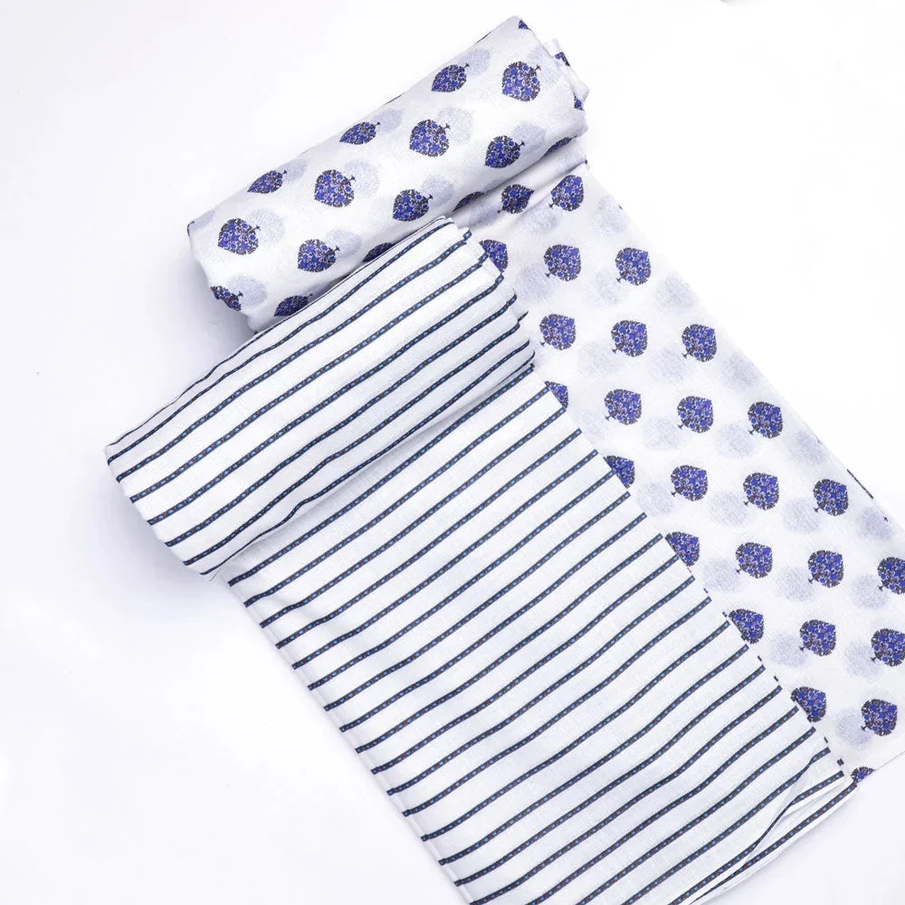 White Linen Printed Unstitched Fabric Set (5 Meter Set) - Image 3