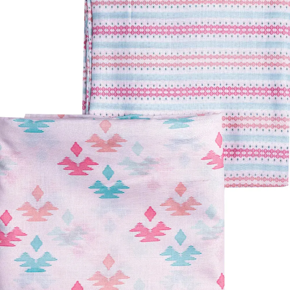 White Linen Printed Unstitched Fabric Set (5 Meter Set) - Image 3