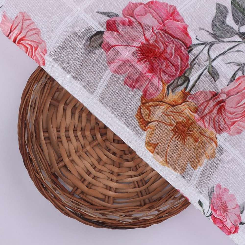 White Linen with Pink Rose Floral Print - Image 3