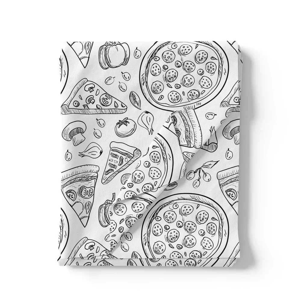 White Muslin Digital Printed Fabric With Quirky Pizza Prints For Kids - Image 2