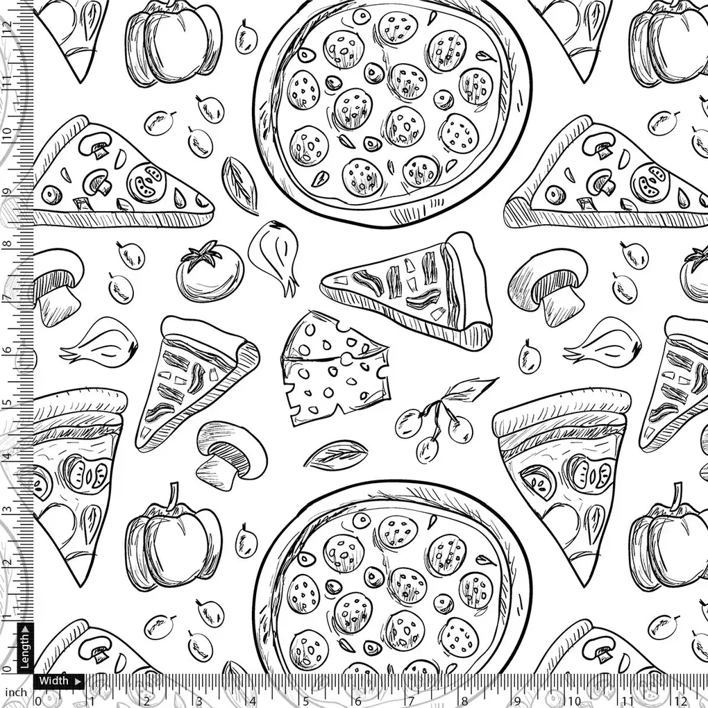 White Muslin Digital Printed Fabric With Quirky Pizza Prints For Kids - Image 3