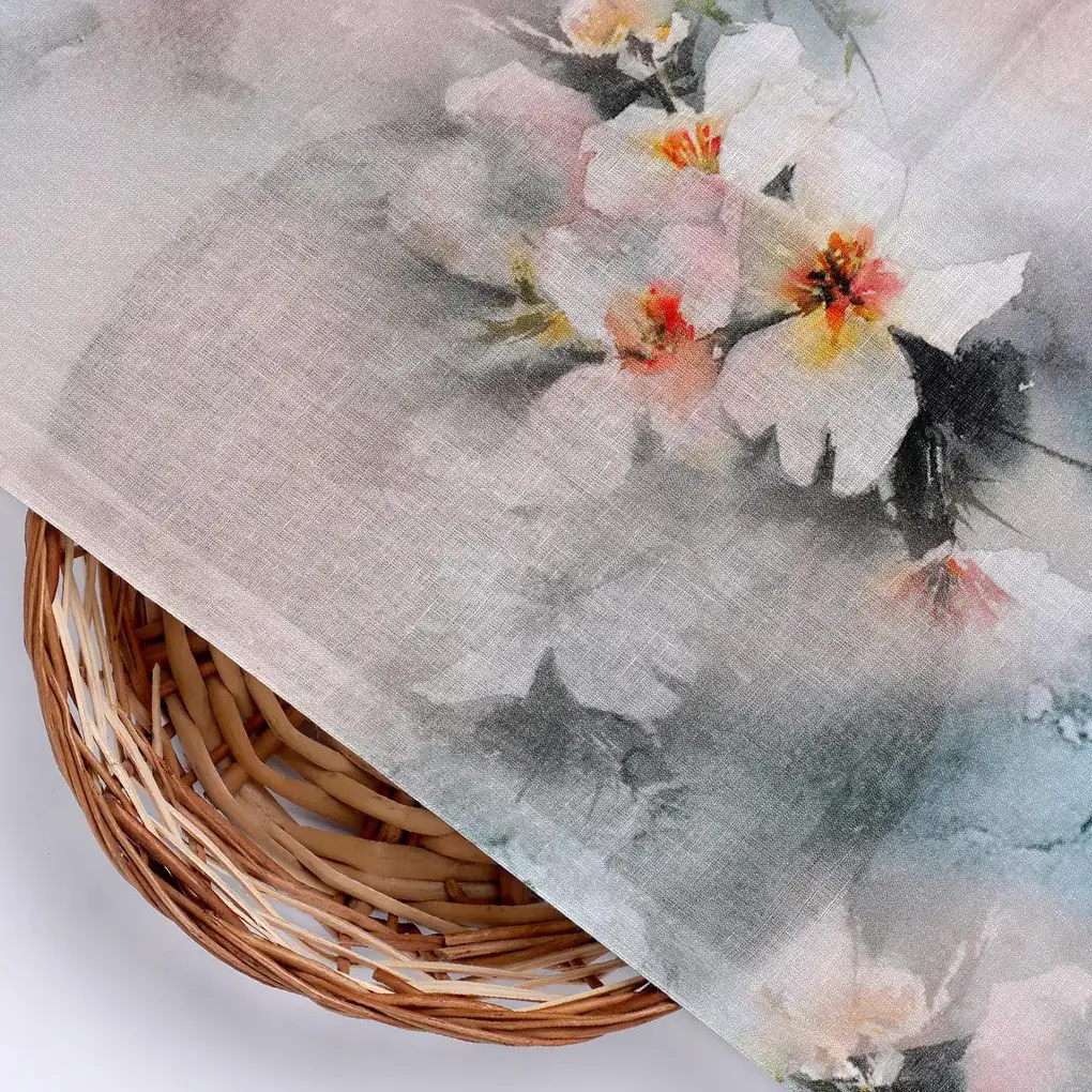 White Orchids Flower With Blue Background Digital Printed Fabric - Pure Cotton - Image 2