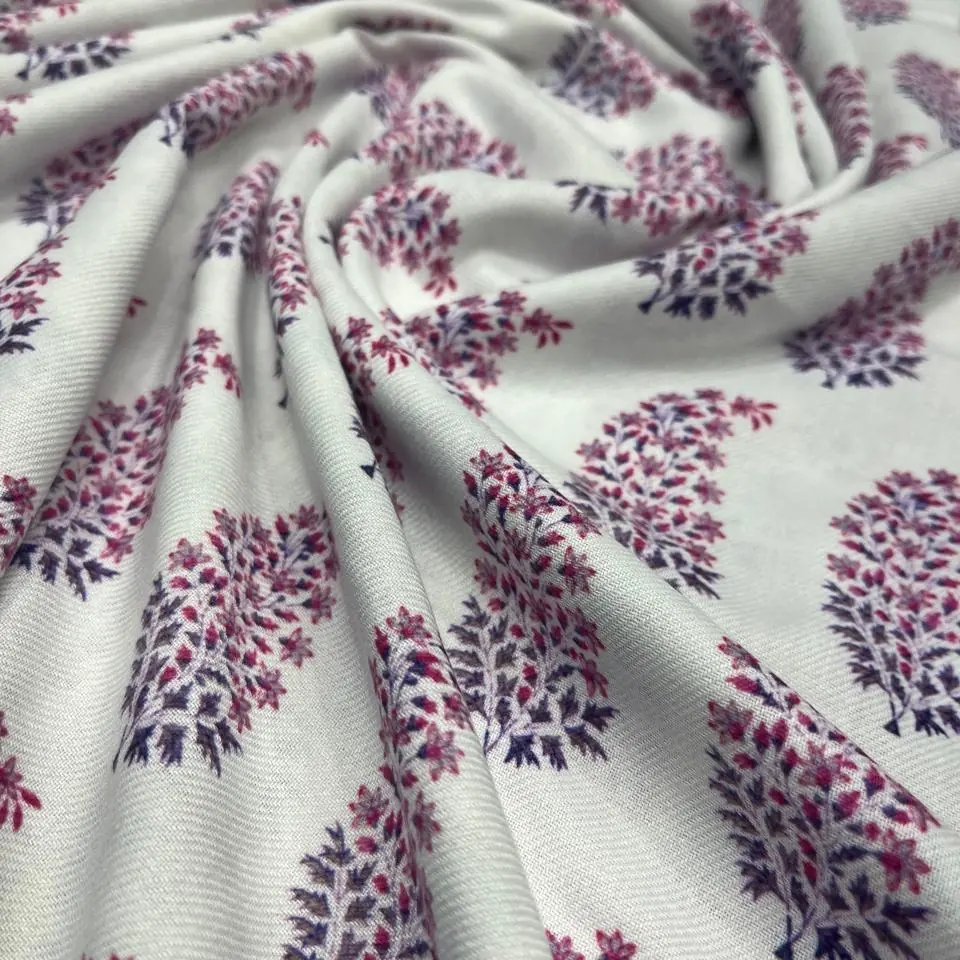 White Paisley Pashmina Printed Fabric - Image 2