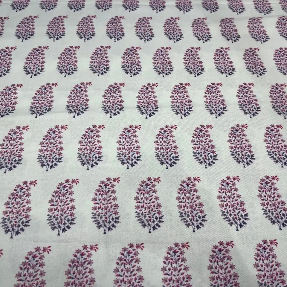 White Paisley Pashmina Printed Fabric - Image 3