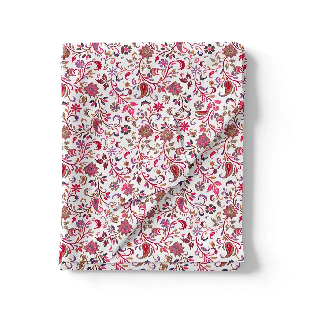 White Paisley Pashmina Printed Fabric - Image 3