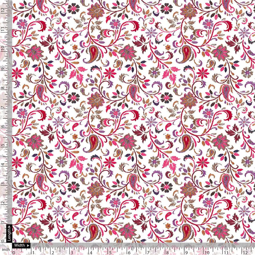White Paisley Pashmina Printed Fabric - Image 5