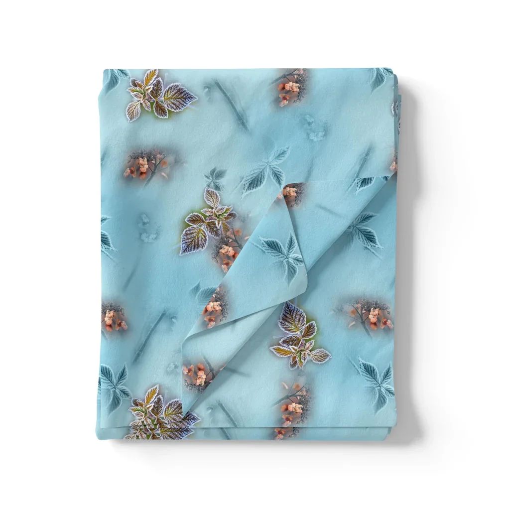 Winter Cool Colour Freezy Leaves Digital Printed Fabric - Image 3