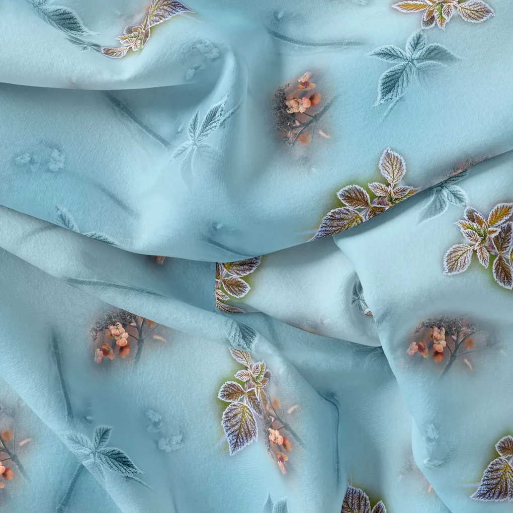 Winter Cool Colour Freezy Leaves Digital Printed Fabric - Image 4